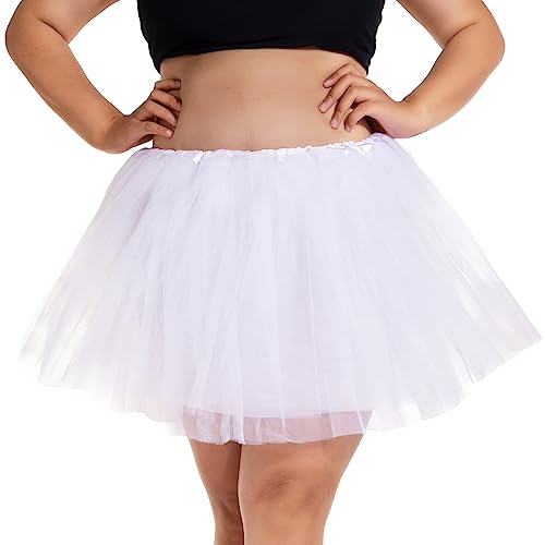 PLIKSUVER Damen Tüllrock Tütü Rock Minirock 4 Lagen Tanzkleid Cosplay Ballkleid Abendkleid für Party (Weiß) von PLIKSUVER