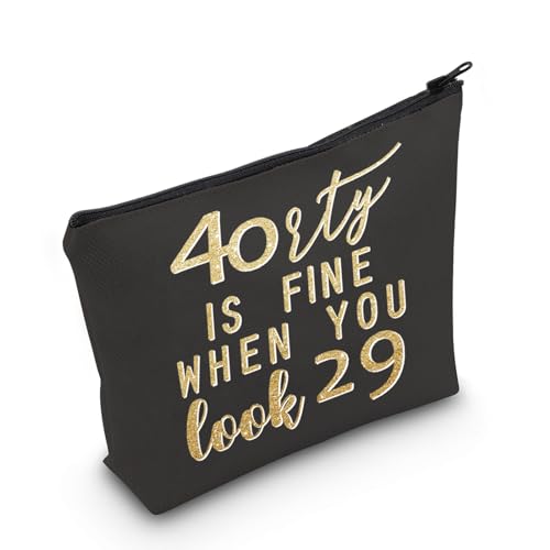 PLITI 40. Geburtstag Geschenke für Frauen 40 is Fine When You Look 29 Lustige 40 Jahre alt Geburtstag Party Make-up Tasche, 40 ist Fine Bagblu, modisch von PLITI