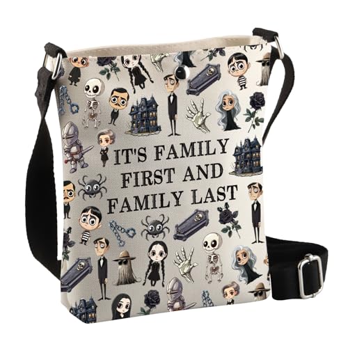 PLITI Addams Family Merchandise Broadway Musical Gift It's Family First And Family Last The AD Family Fans Crossbody Bag, First Last Family Cbagu, 8×7.5×1.8inches von PLITI