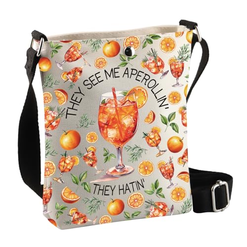 PLITI Aperol Spritz Gift Aperol Spritz Drink Cocktail Geschenk They See Me Aperollin' They Hatin' Cocktail Party Crossbody Bag, Aperollin Hatin Cbagu, 8×7.5×1.8inches von PLITI