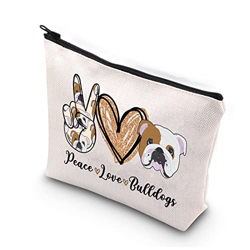 PLITI Bulldogge Make-up-Tasche Bulldogge Liebhaber Geschenke Frieden Liebe Bulldoggen Geschenke für Frauen Bulldogge Mutter Survival Kit Bulldogge Besitzer Geschenk, Peace Love Bulldog Bu von PLITI