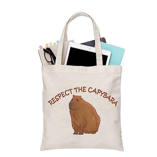PLITI Capybara Tragetasche Niedliches Capybara Geschenk Respect The Capybara Canvas Umhängetasche für Capybara-Liebhaber Wildlife Thema Geschenk, Respekt Capybara Tgu, medium von PLITI