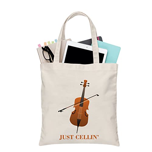 PLITI Cello Geschenk Cello Musik Tote Bag Just Cellin' Funny Cello Cellist Orchester Musiker Wiederverwendbare Handtasche Cello Player Geschenk, Just Cellin Tgu, medium von PLITI