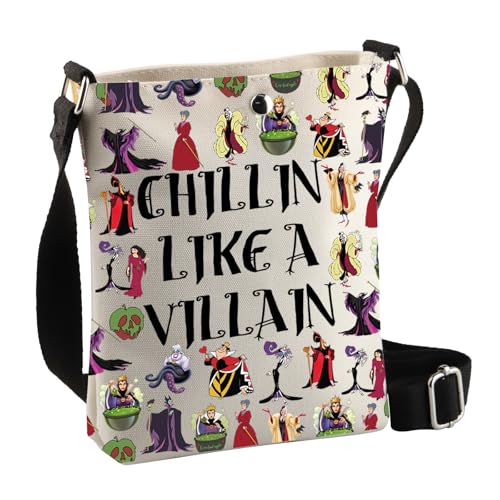 PLITI Chillin' Like a Villain Maleficent Fan Geschenk Ursula Crossbody Bag Bösewicht Gang Geschenk Böse Königin Tasche Meer Hexe Geschenk, Like Villain Cbagu, 8×7.5×1.8inches von PLITI