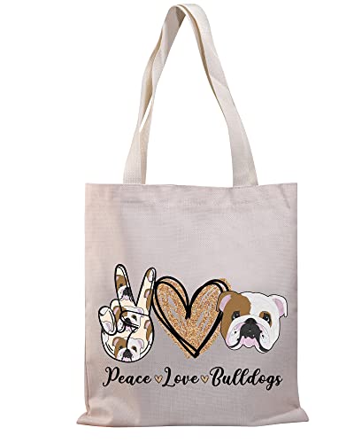 PLITI Tragetasche mit englischer Bulldogge für Frauen, Bulldogge, Mutter, Geschenk, Bulldogge, Geschenk, Frieden, Liebe, Bulldogge, Segeltuch, Schultertasche, Peace Bulldogs Tgu, medium von PLITI