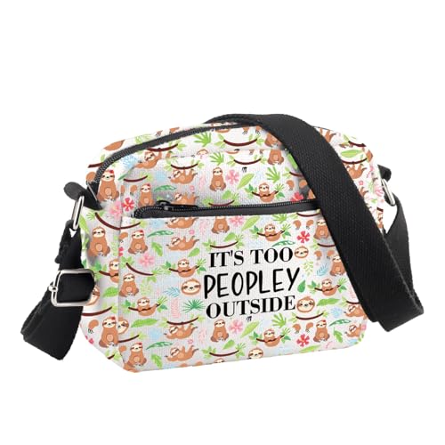 PLITI Faultier-Umhängetasche, Faultier-Liebhaber, Geschenke mit Aufschrift "It's Too Peopley Outside", Geschenk für Tierliebhaber, Geschenk für Zoologen, Sloth Peopley Cbu, 24.5*8*18 cm von PLITI