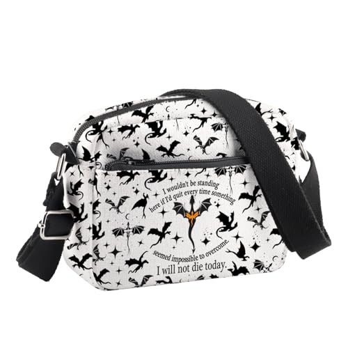 PLITI Fourth Wing Merchandise Fourth Wing Fan Crossbody Bag Basgiath War College Geschenk I Will Not Die Today Dragon Rider Geschenk, Die Not Today Cbu, 24.5*8*18 cm von PLITI