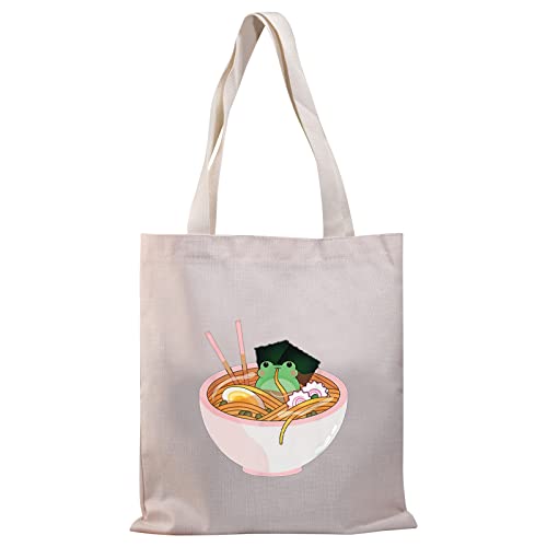 PLITI Frosch-Tragetasche, verrückte Frosch-Dame, Schultertasche, Frosch-Liebhaber, Geschenke für lustige Frosch-Geschenke, Einkaufstasche, Frösche Nudel Tgu, Medium von PLITI