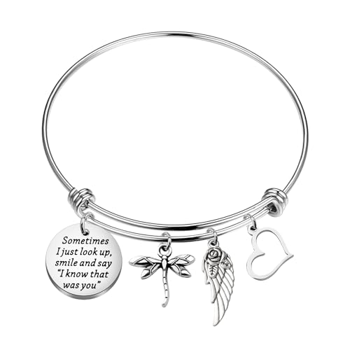 PLITI Gedenkgeschenk "Sometimes I Just Look Up Smile and Say I Know That was You", inspirierendes Armband mit Libelle, M, Edelstahl von PLITI