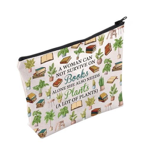 PLITI Geschenk für Pflanzenliebhaber, Bücherwurm, Geschenk "A Woman Can Not Survive On Books Alone She Also Needs Plants Makeup Bag for Gardener, Frau braucht Pflanzen Bagu, modisch von PLITI