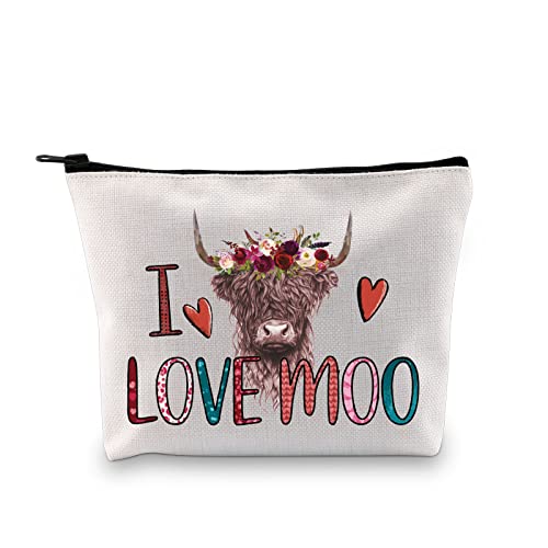 PLITI Highland Cow Make-up-Tasche Kuhliebhaber Kosmetiktasche Bauernhof Mädchen Geschenk I Love Moo Lustige Kuh Spruch Geschenk für Freundin Frau, I Love Cow U, Modisch von PLITI