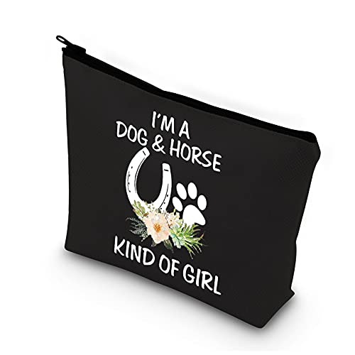 PLITI Hundeliebhaber Geschenke Pferd Make-up Taschen für Frauen Teenager Mädchen I'm a Dog and Horse Kind of Girl Pfotenabdruck Hufeisen Geschenk, Hundepferd Mädchen Blu, 🔸 von PLITI