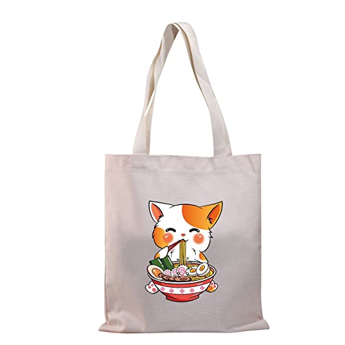 PLITI Katze Mutter Tragetasche Ramen Katze Neko Anime Kawaii Geschenk Katze Liebhaber Canvas Schultertasche Crazy Cat Lady Geschenk Ramen Fans Handtasche, Cat Ramen Tgu, Medium von PLITI