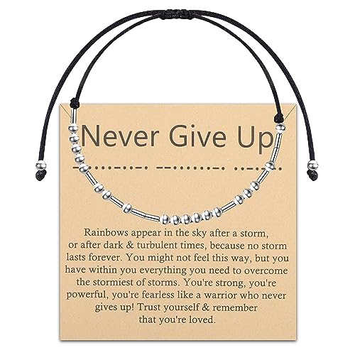 PLITI Krebsbewusstsein Geschenk Krebs Überlebende Geschenk Never Give Up Morse Code Inspirierendes Armband für Frauen, M, Edelstahl von PLITI