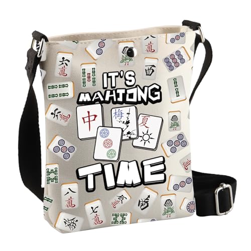PLITI Mahjong Lover Gift Mah Jongg Accessories Mahjong Player Gift It's Mahjong Time Funny Mahjong Themed Crossbody Bag, Mahjong Time Cbagu, 8×7.5×1.8inches von PLITI