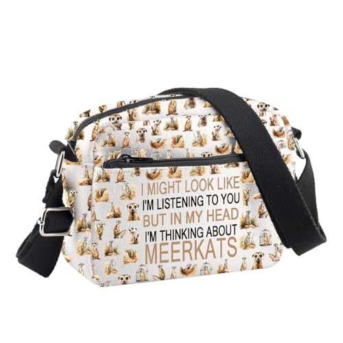 PLITI Meerkat Crossbody Bag Erdmännchen-Liebhaber, Geschenk "I Might Look Like I'm Listening I'm Thinking About Meerkats" Reisetasche, Über Erdmännchen Cbu, 24.5*8*18 cm von PLITI