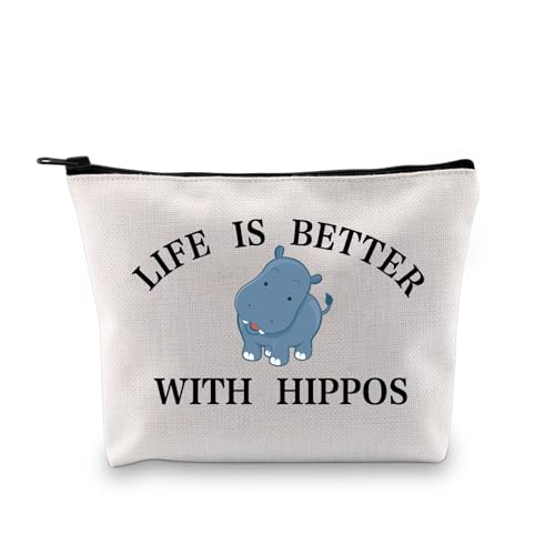 PLITI Nilpferd-Make-up-Tasche, Nilpferd-Geschenk, Nilpferd-Liebhaber, Geschenk, Life is Better with Hippos, niedliche Nilpferd-Make-up-Tasche für Frauen, Life With Hippo Bagu, modisch von PLITI