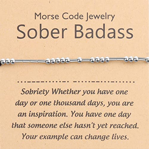 PLITI Nüchternheit Geschenk Sucht Erholung Geschenk 12 Schritt Geschenk Sober Badass Morse Code Armband Nüchtern Meilenstein Geschenk, M, Edelstahl von PLITI