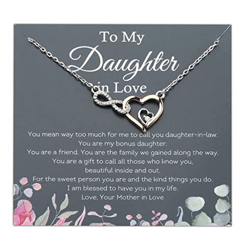 PLITI Schwiegertochter Halskette von Schwiegermutter zu meiner verliebten Tochter, Unendlichkeits-Herz-Anhänger für zukünftige Schwiegertochter, M, Edelstahl, Zirkonia von PLITI