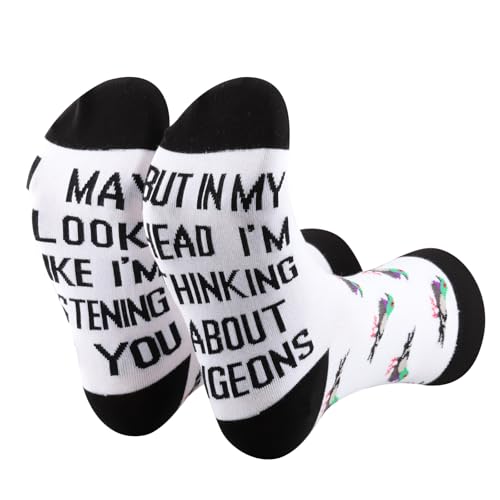 PLITI Socken für Taubenliebhaber, Geschenk mit Aufschrift "I Might Look Like Listening To You But In My Head I'm Thinking About Pigeons Bird Socks", I Might Pigeon SockU, Einheitsgröße von PLITI