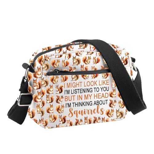 PLITI Squirrel Crossbody Bag Squirrel Lover Gift I Might Look Like I'm Listening I'm Thinking About Squirrels Umhängetasche, Über Squirrel Cbu, 24.5*8*18 cm von PLITI