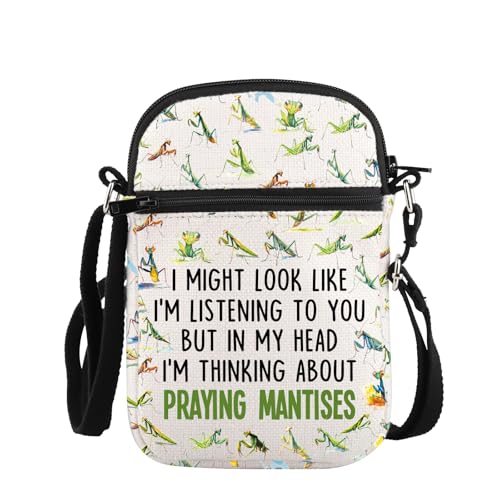 PLITI Umhängetasche mit Aufschrift "Betende Mantises Lover", mit Aufschrift "I'm Listening To You But In My Head I'm Thinking About Praying Mantises", Might Mantises Zcbag von PLITI