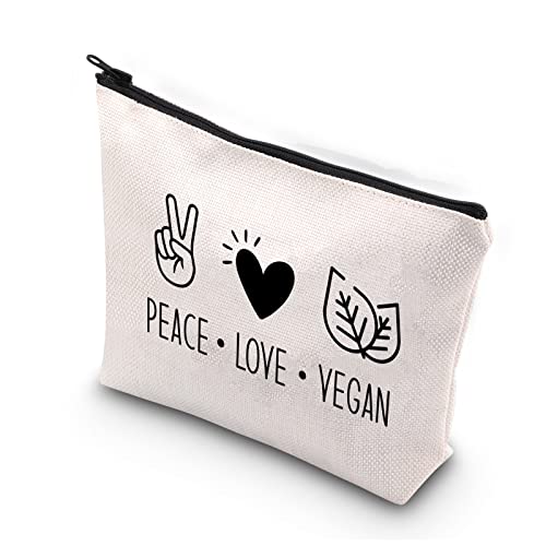 PLITI Veganes Geschenk Vegetarier Make-up-Tasche für Frauen Freund Frieden Liebe Veganes Geschenk Tierliebhaber Kosmetiktasche Vegetarismus Geschenk, Peace Love Veganu von PLITI