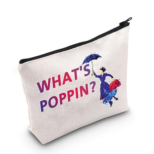 PLITI What's Poppin Pun Mary Movie Inspired Makeup Bag for Women Sister Coworker Friend Poppins Umbrella Musical Fans Gift, Was ist Pop Bagu, modisch von PLITI