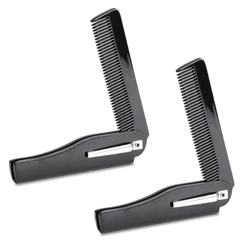 PLKSEI 2 Stücke Klappkamm Kamm Männer Klappbar Styling Haarkamm Kunststoff Taschen-Bartkamm Tragbar mit Metallblechdekoration Mini Hair Comb Antistatisch für Vater Friseur Frauen Barber alle Haartypen von PLKSEI