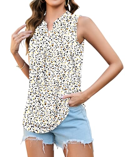 PLMOKEN Ärmellose Bluse Tank Top Damen Sommer Oberteil Trägershirt mit V-Ausschnitt Blusenshirt Vest Top von PLMOKEN