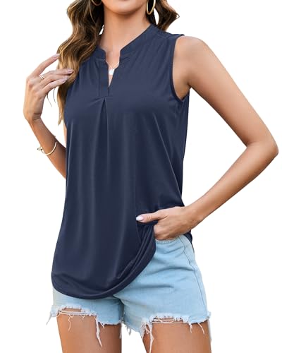 PLMOKEN Ärmellose Bluse Tank Top Damen Sommer Oberteil Trägershirt mit V-Ausschnitt Blusenshirt Vest Top von PLMOKEN