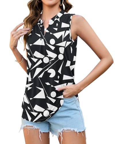 PLMOKEN Ärmellose Bluse Tank Top Damen Sommer Oberteil Trägershirt mit V-Ausschnitt Blusenshirt Vest Top von PLMOKEN