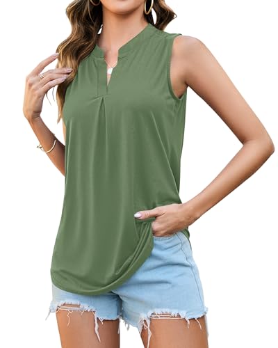 PLMOKEN Ärmellose Bluse Tank Top Damen Sommer Oberteil Trägershirt mit V-Ausschnitt Blusenshirt Vest Top von PLMOKEN