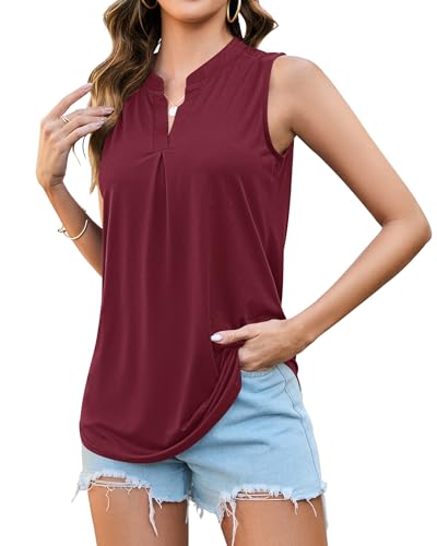 PLMOKEN Ärmellose Bluse Tank Top Damen Sommer Oberteil Trägershirt mit V-Ausschnitt Blusenshirt Vest Top von PLMOKEN