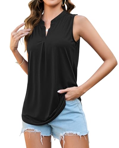 PLMOKEN Ärmellose Bluse Tank Top Damen Sommer Oberteil Trägershirt mit V-Ausschnitt Blusenshirt Vest Top von PLMOKEN