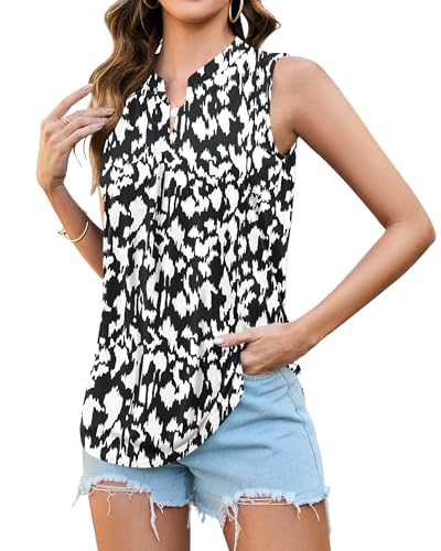 PLMOKEN Ärmellose Bluse Tank Top Damen Sommer Oberteil Trägershirt mit V-Ausschnitt Blusenshirt Vest Top von PLMOKEN