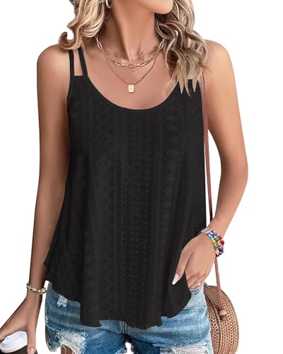 PLMOKEN Spaghetti Tank Top Damen - Sommer Shirt Ärmelloses Durchbrochene Rundhalsausschnitt Vest Top Strand Oberteil von PLMOKEN