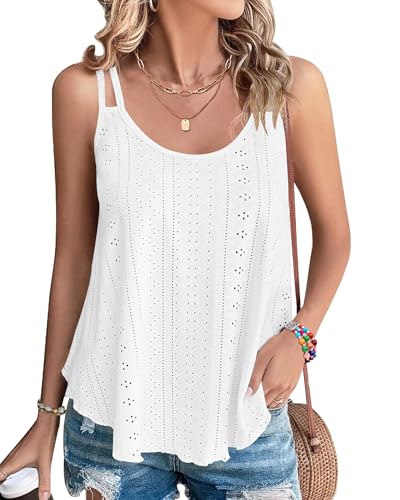 PLMOKEN Spaghetti Tank Top Damen - Sommer Shirt Ärmelloses Durchbrochene Rundhalsausschnitt Vest Top Strand Oberteil von PLMOKEN
