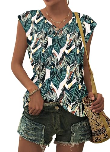 PLMOKEN T-Shirt Sommer Tank Top Damen - Ärmelloses Blusenshirt V Ausschnitt Blusen Shirts Oberteile Offset Bedrucktes Top von PLMOKEN