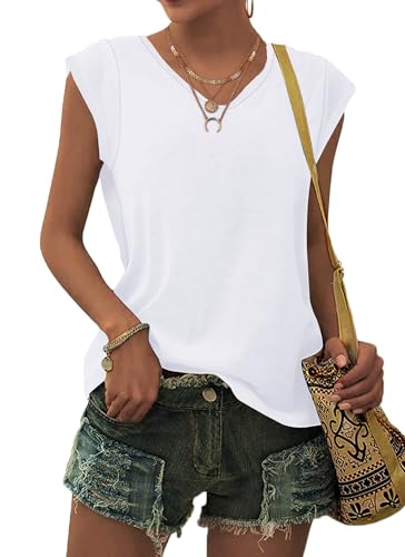 PLMOKEN T-Shirt Sommer Tank Top Damen - Ärmelloses Blusenshirt V Ausschnitt Blusen Shirts Oberteile Offset Bedrucktes Top von PLMOKEN
