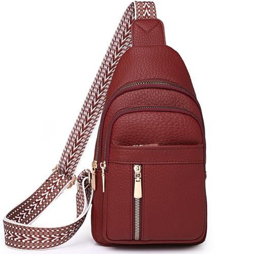 Schultertasche für Damen, Leder, Diebstahlschutz, Umhängetasche, Bauchtasche, Brusttasche für Reisen, Rot/Ausflug, einfarbig (Getaway Solids) von PLMOKN