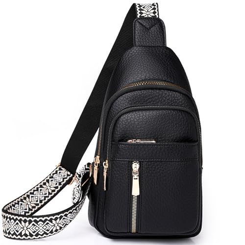 Schultertasche für Damen, Leder, Diebstahlschutz, Umhängetasche, Bauchtasche, Brusttasche für Reisen, Schwarz von PLMOKN