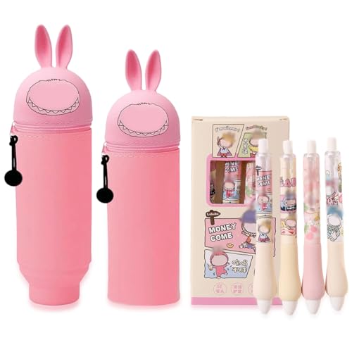PLNVNVP Kawaii Federmäppchen, 2 in 1 aus welchem Silicon Tischstifthalter, Reißverschluss, Kaninchen Stiftetasche Buntstifte Marker Büro Uni niedlicher Schulbedarf von PLNVNVP