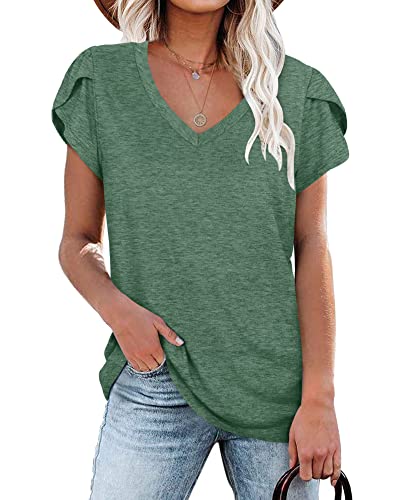 Damen Sommer Tops Damen Kurzarm V-Ausschnitt Gym Wear Shirts (Grün,M) von PLOKNRD