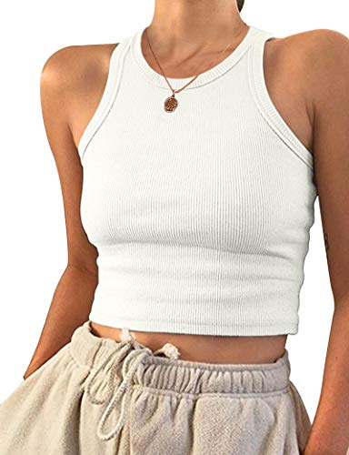 PLOKNRD Crop Top Weiß Damen Ärmellos Racerback Rundhals Tank Top M von PLOKNRD