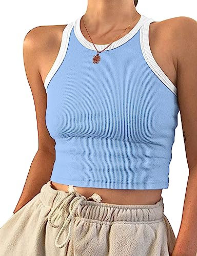 PLOKNRD Damen Ärmellos Racerback Rundhals Tank Top Blaue Weiß L von PLOKNRD