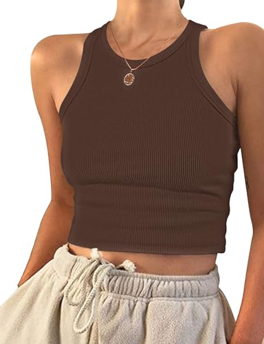 PLOKNRD Damen Ärmellos Racerback Rundhals Tank Top Braun M von PLOKNRD