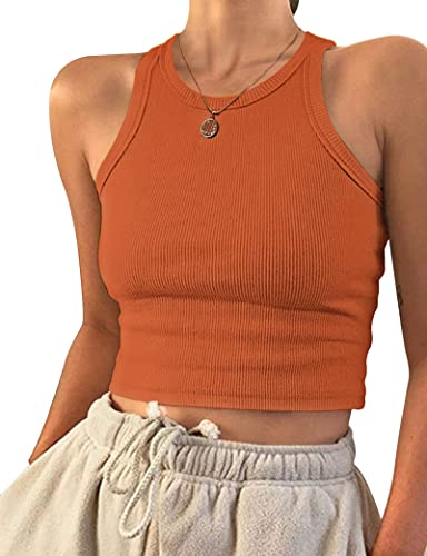 PLOKNRD Damen Ärmellos Racerback Rundhals Tank Top Dunkelorange L von PLOKNRD