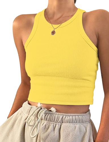 PLOKNRD Damen Ärmellos Racerback Rundhals Tank Top Gelb S von PLOKNRD