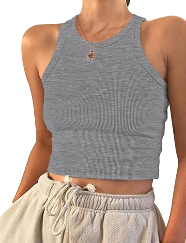 PLOKNRD Damen Ärmellos Racerback Rundhals Tank Top Grau S von PLOKNRD